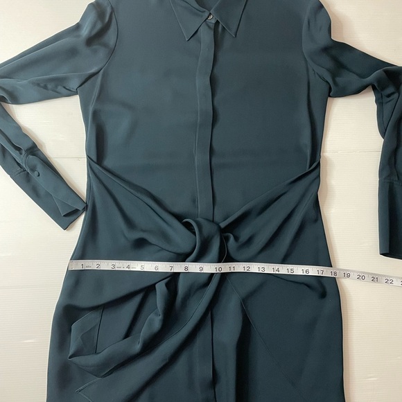 Theory Talbilla Knotted Silk Crepe De Chine Shirt Dress Deep Blue Green Sz 0 - Picture 8 of 11